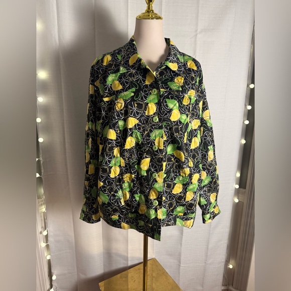 Laura Ashley Lemon and Leaf Print Shirt Jacket - Picture 1 of 7